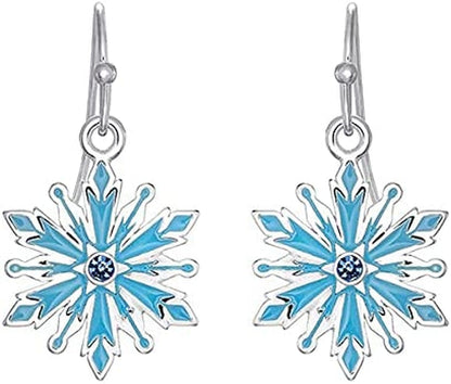Disney Frozen 2 Fine Silver Plated Blue Crystal Snowflake Dangle Earrings 2MM Crystal
