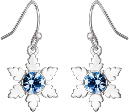Disney Frozen 2 Fine Silver Plated Blue Crystal Snowflake Dangle Earrings 5MM Crystal
