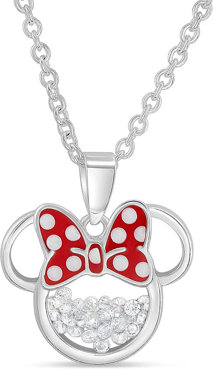 Disney Women and Girls Birthstone Jewelry - Minnie Mouse Cubic Zirconia Shaker Pendant Necklace, Silver Plated, 18+2" Extender October-Synthetic White Opal