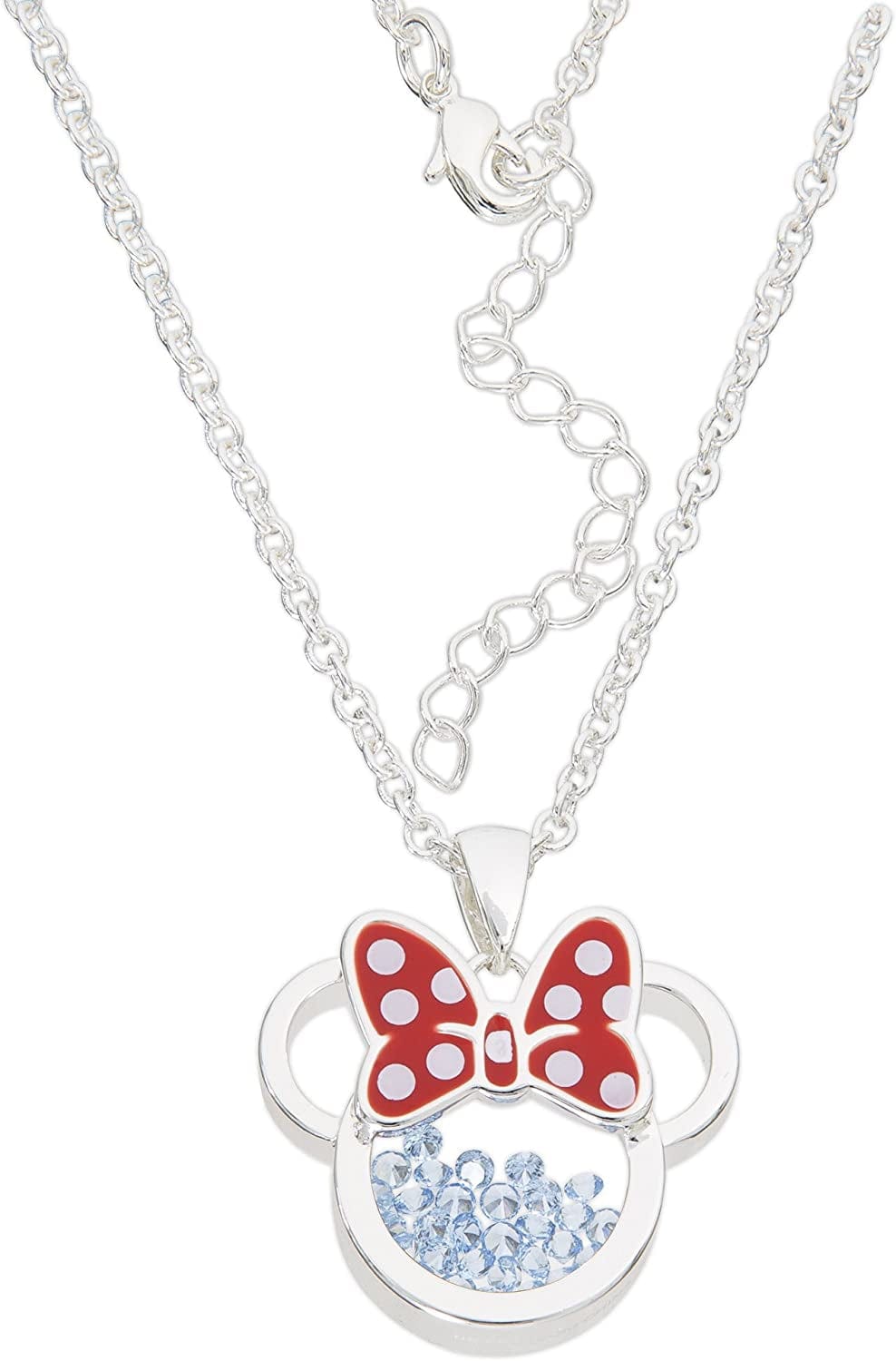 Disney Women and Girls Birthstone Jewelry - Minnie Mouse Cubic Zirconia Shaker Pendant Necklace, Silver Plated, 18+2" Extender
