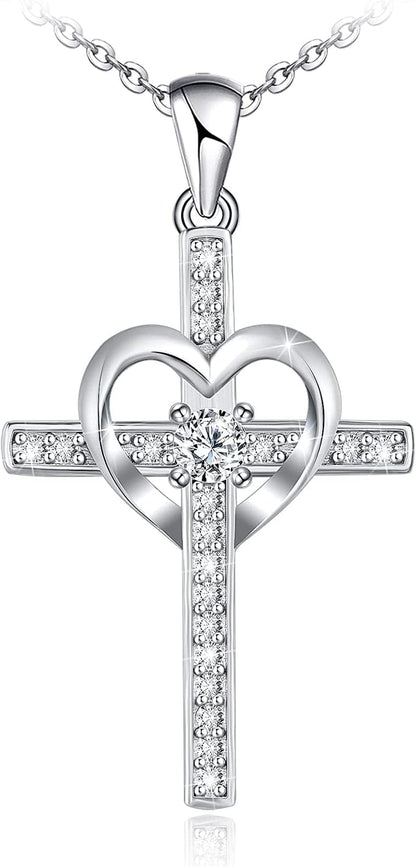 Distance Cross Necklace for Women 925 Sterling Silver Jewelry Pendant Necklace for Girls Mom Wife Gift for Mother'S Day or Birthday Heart Cross Necklace