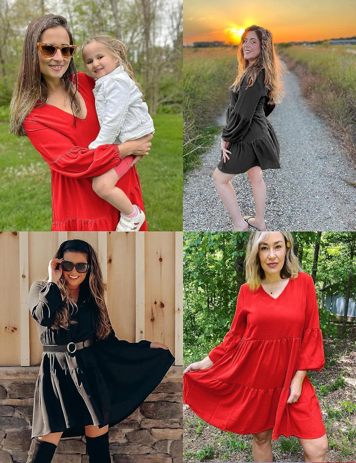 Dittyandvibe Women Dresses Casual Long Sleeve V Neck Flowy Tunic Dress
