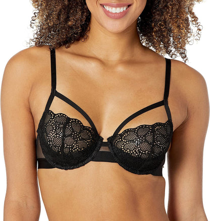 DKNY Women'S Superior Lace Half Cup Demi Bra Dark Black / 32C