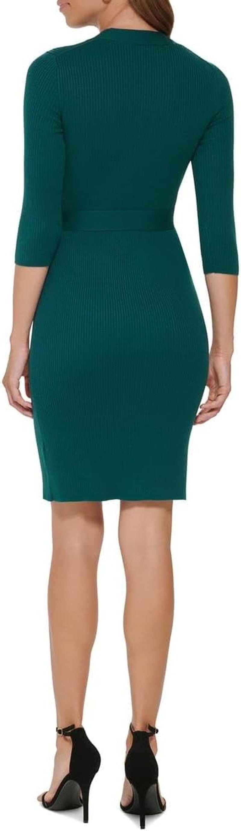 DKNY Women'S Tie Waist Sweater V-Neck Dress