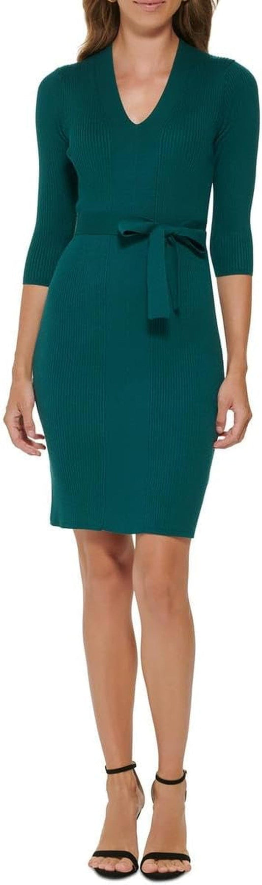 DKNY Women'S Tie Waist Sweater V-Neck Dress