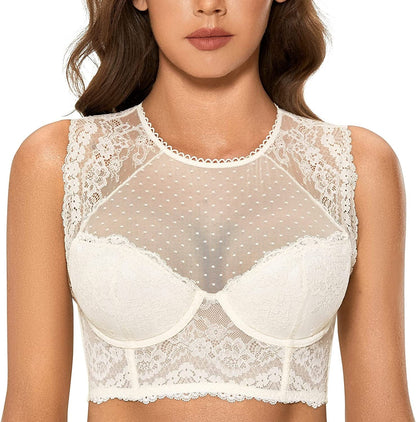 DOBREVA Women'S Lace Corset Top Sexy Bralette Bustier Bra Underwire plus Size Crop Top Ivory / 38C
