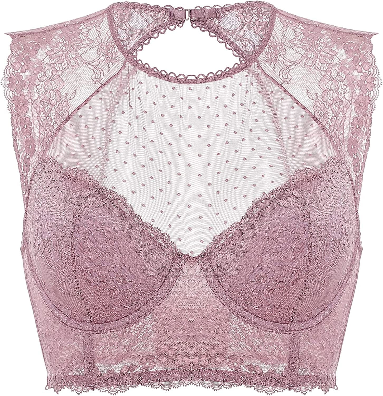 DOBREVA Women'S Lace Corset Top Sexy Bralette Bustier Bra Underwire plus Size Crop Top Rose Brown / 38C
