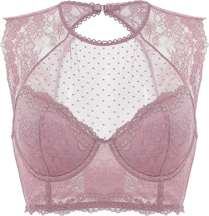 DOBREVA Women'S Lace Corset Top Sexy Bralette Bustier Bra Underwire plus Size Crop Top Rose Brown / 38C