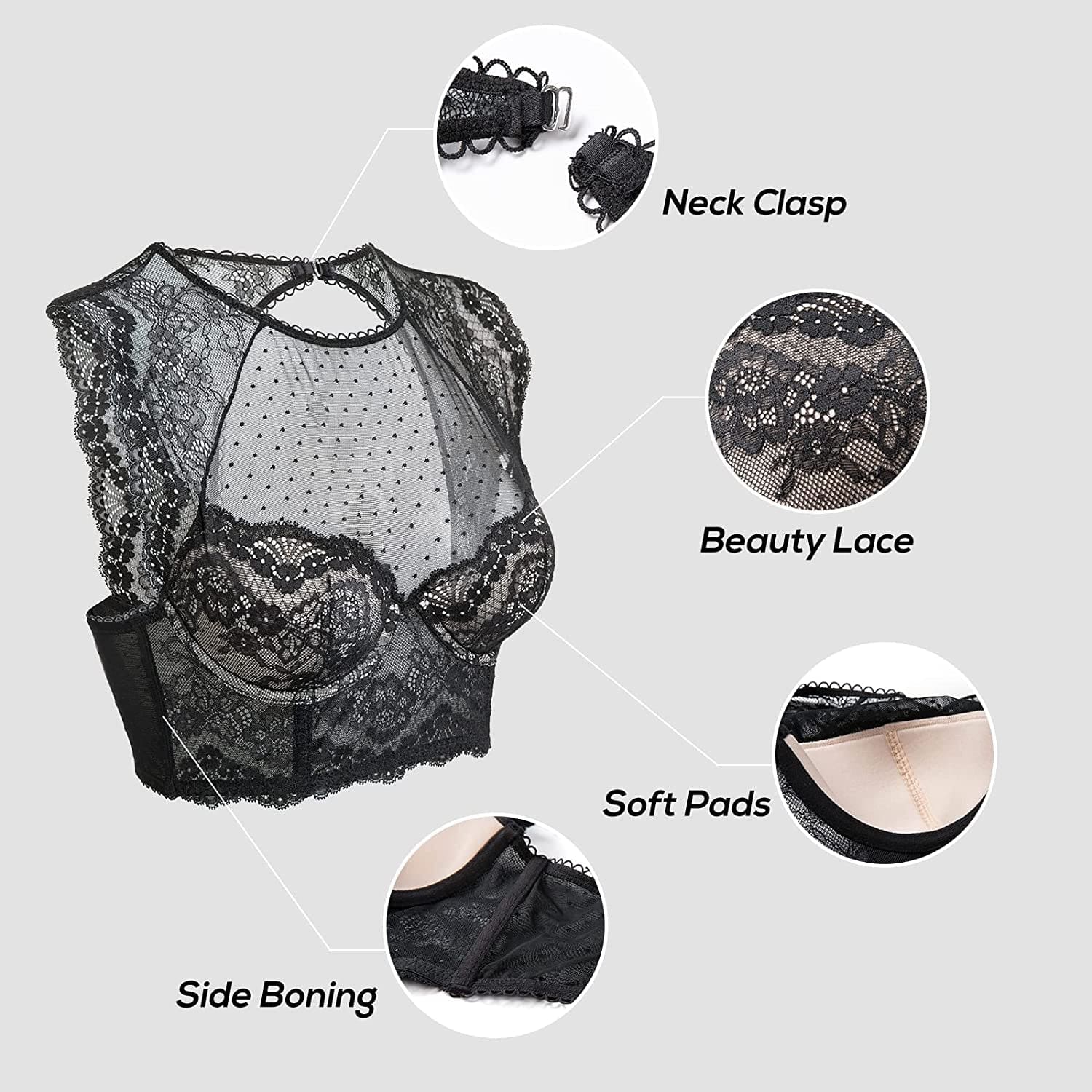 DOBREVA Women'S Lace Corset Top Sexy Bralette Bustier Bra Underwire plus Size Crop Top