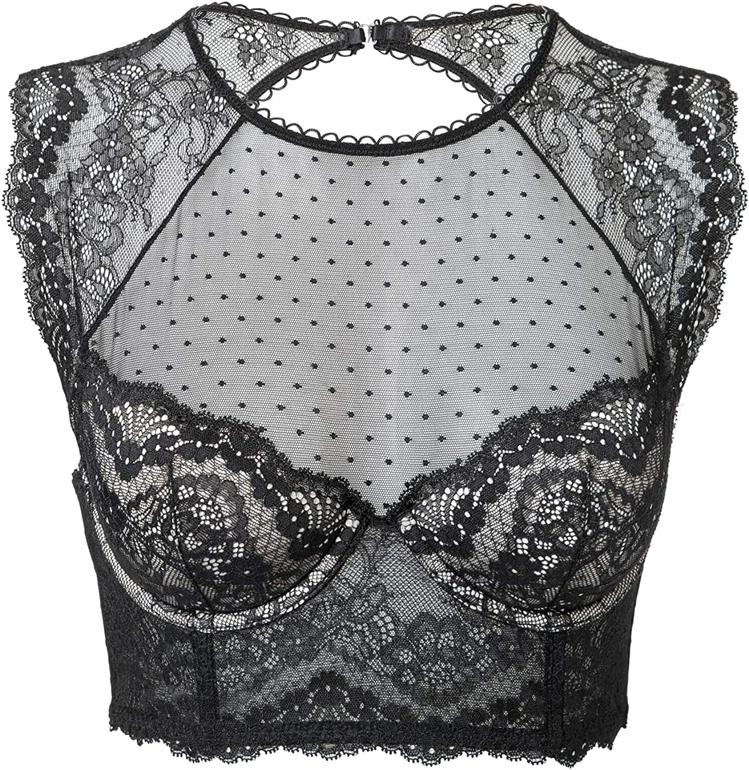 DOBREVA Women'S Lace Corset Top Sexy Bralette Bustier Bra Underwire plus Size Crop Top Black / 38C