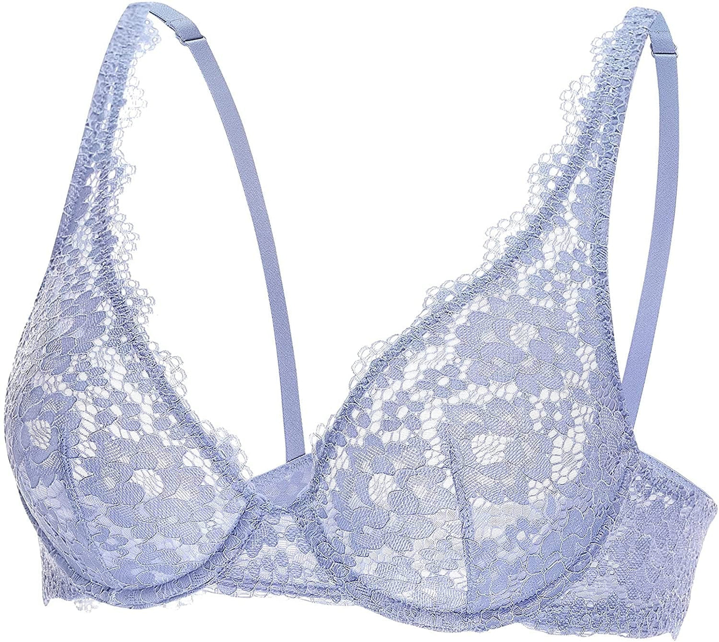 DOBREVA Women'S Lace Unlined Plunge Bra Underwire Bralette plus Size Sheer Full Coverage Bras Mystery Blue / 32A