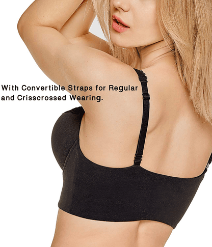 DOBREVA Women's Push Up Bra Wireless Padded Bralette Lace Longline Support Bras
