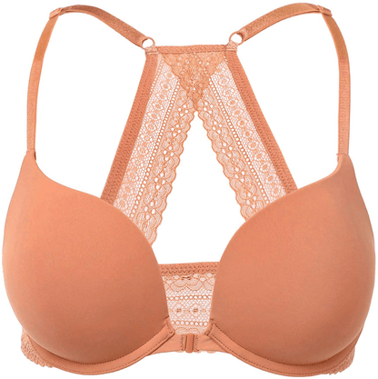 DOBREVA Women's Racerback Front Closure Push Up Lace Bra Tshirt Padded Plunge Bra Sun Kissed / 34DD