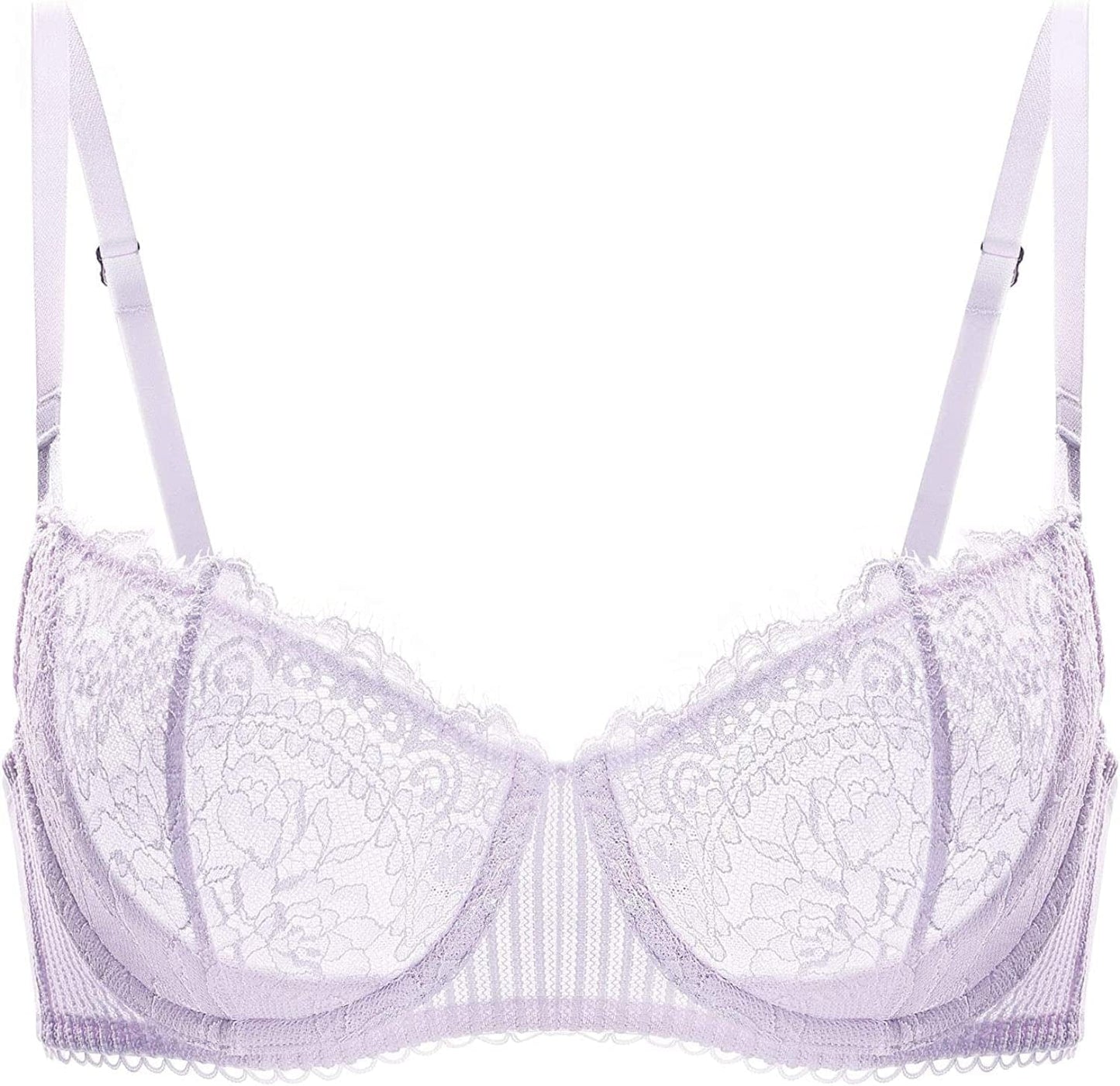 DOBREVA Women'S Sexy Lace Push up plus Size Bra Sheer Balconette Underwire Unlined Lilac_eyelash Lace / 34D