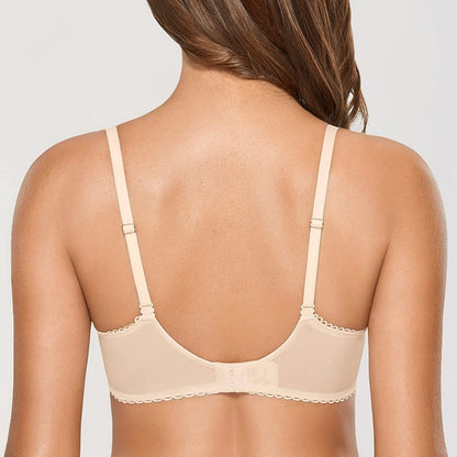 DOBREVA Women'S Sexy Lace Push up plus Size Bra Sheer Balconette Underwire Unlined