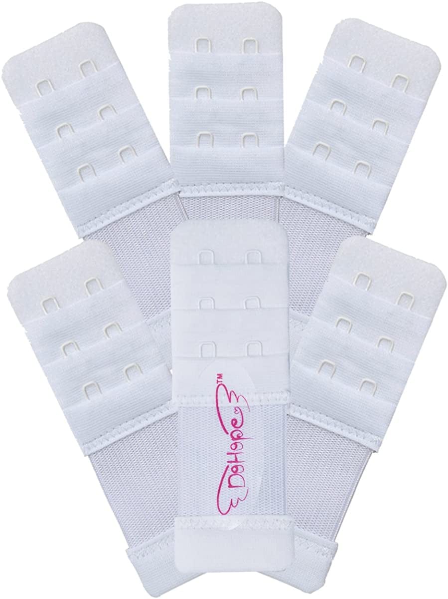 Dohope Elastic Adjustable Bra Extender 2 Hook 3 Rows Narrow Bra Band Extension 6pcs White Color (1/2" Between Hook Center)