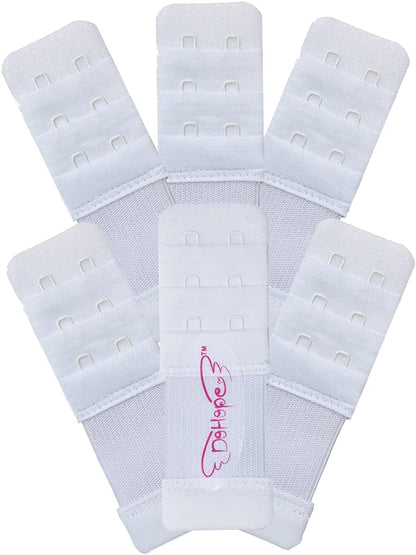 Dohope Elastic Adjustable Bra Extender 2 Hook 3 Rows Narrow Bra Band Extension 6pcs White Color (1/2" Between Hook Center)