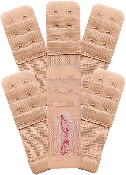 Dohope Elastic Adjustable Bra Extender 2 Hook 3 Rows Narrow Bra Band Extension 6pcs Nude Color (1/2" Between Hook Center)