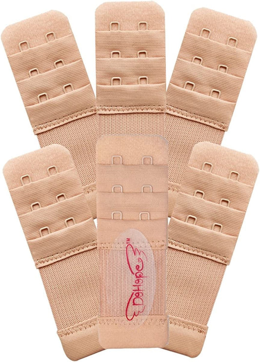 Dohope Elastic Adjustable Bra Extender 2 Hook 3 Rows Narrow Bra Band Extension 6pcs Nude Color (1/2" Between Hook Center)