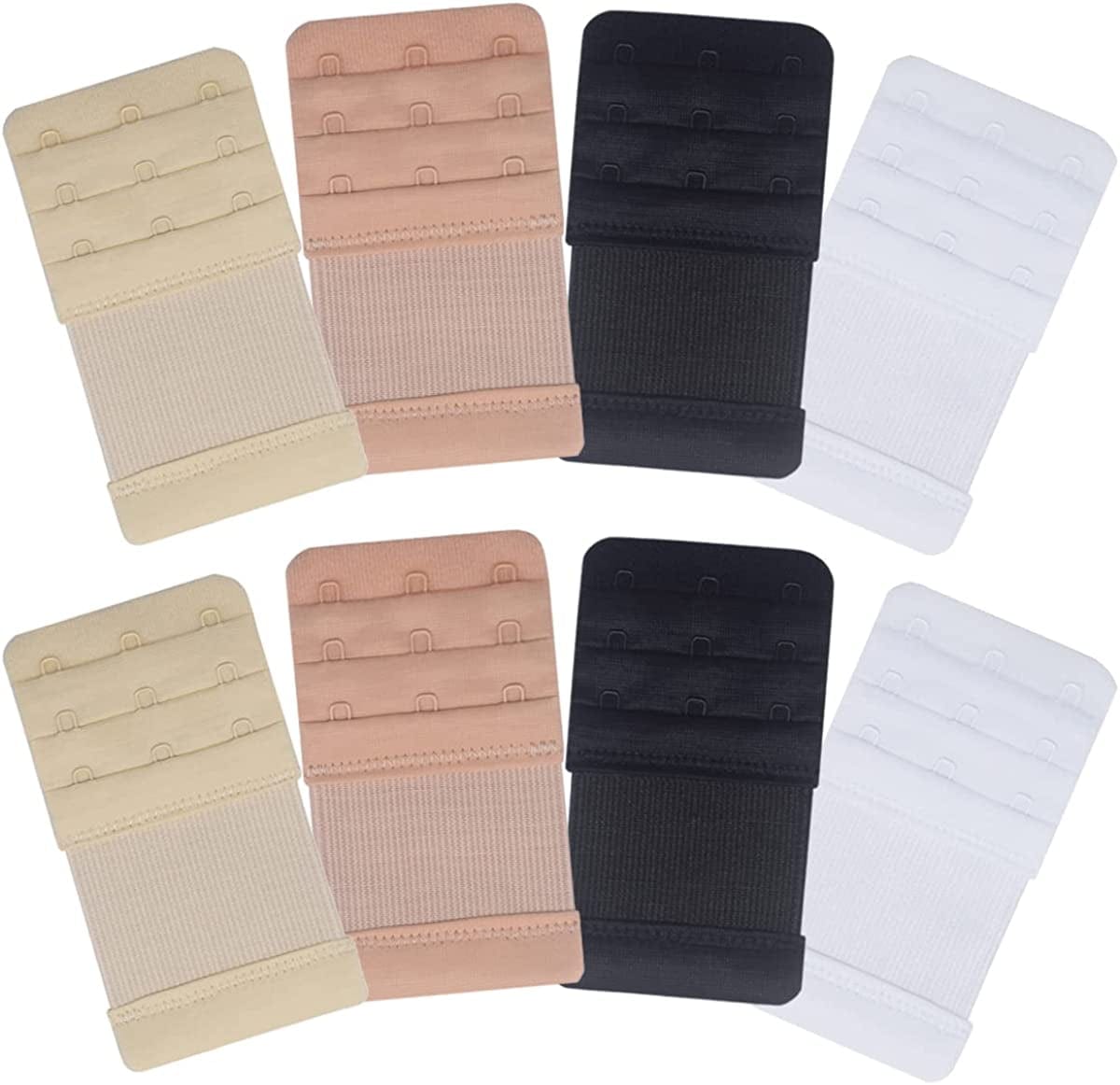 Dohope Elastic Back Bra Band Extender 3 X 3 Hook and Eye Tape Stretchy Extension 8pcs Elastic 3 Hook Bra Extenders (Black X2, White X2, Light Beige X2, Dark Beige X2)
