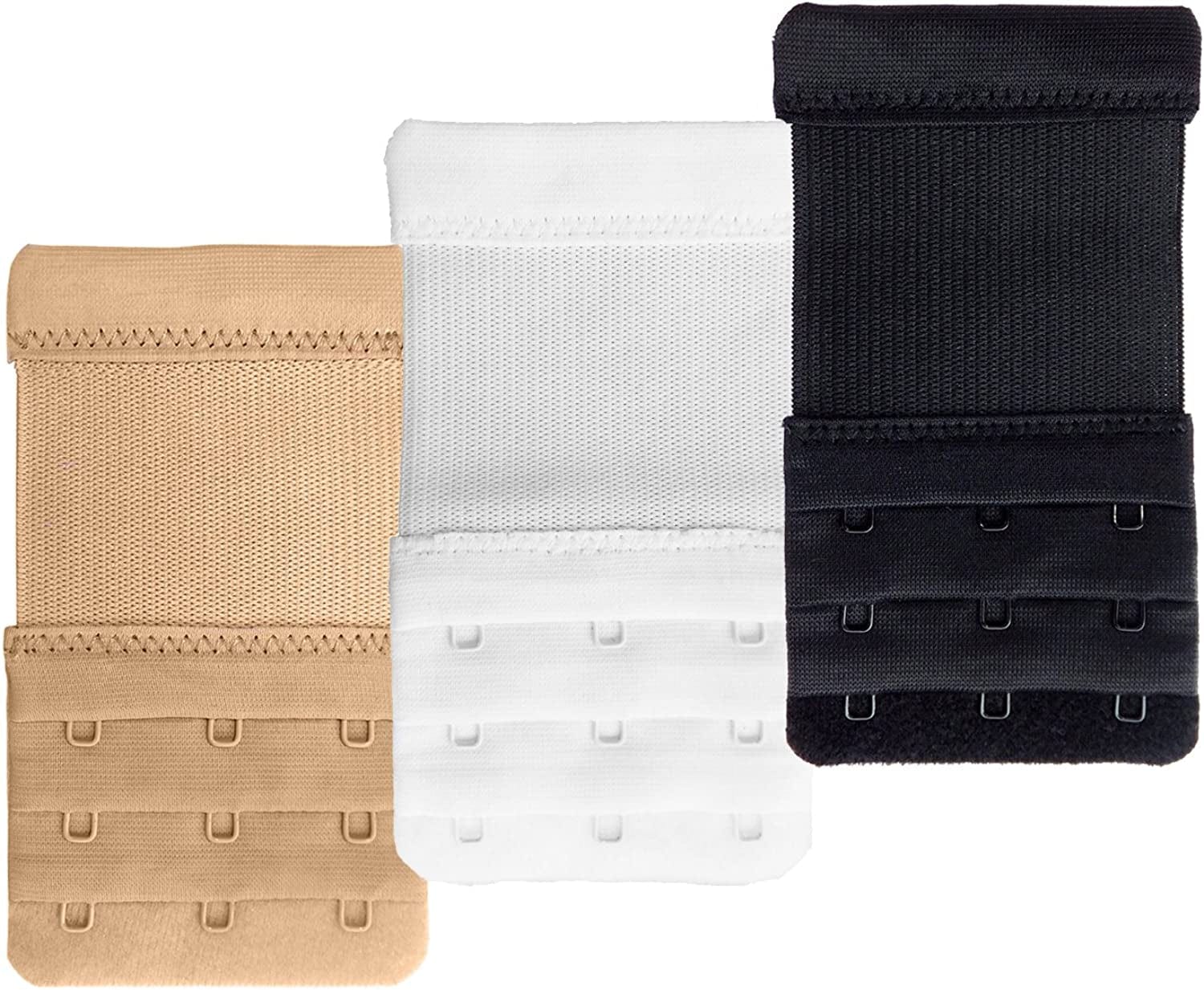Dohope Elastic Back Bra Band Extender 3 X 3 Hook and Eye Tape Stretchy Extension 3pcs/Pack (Black White Beige, Hook Center Size 3/4")