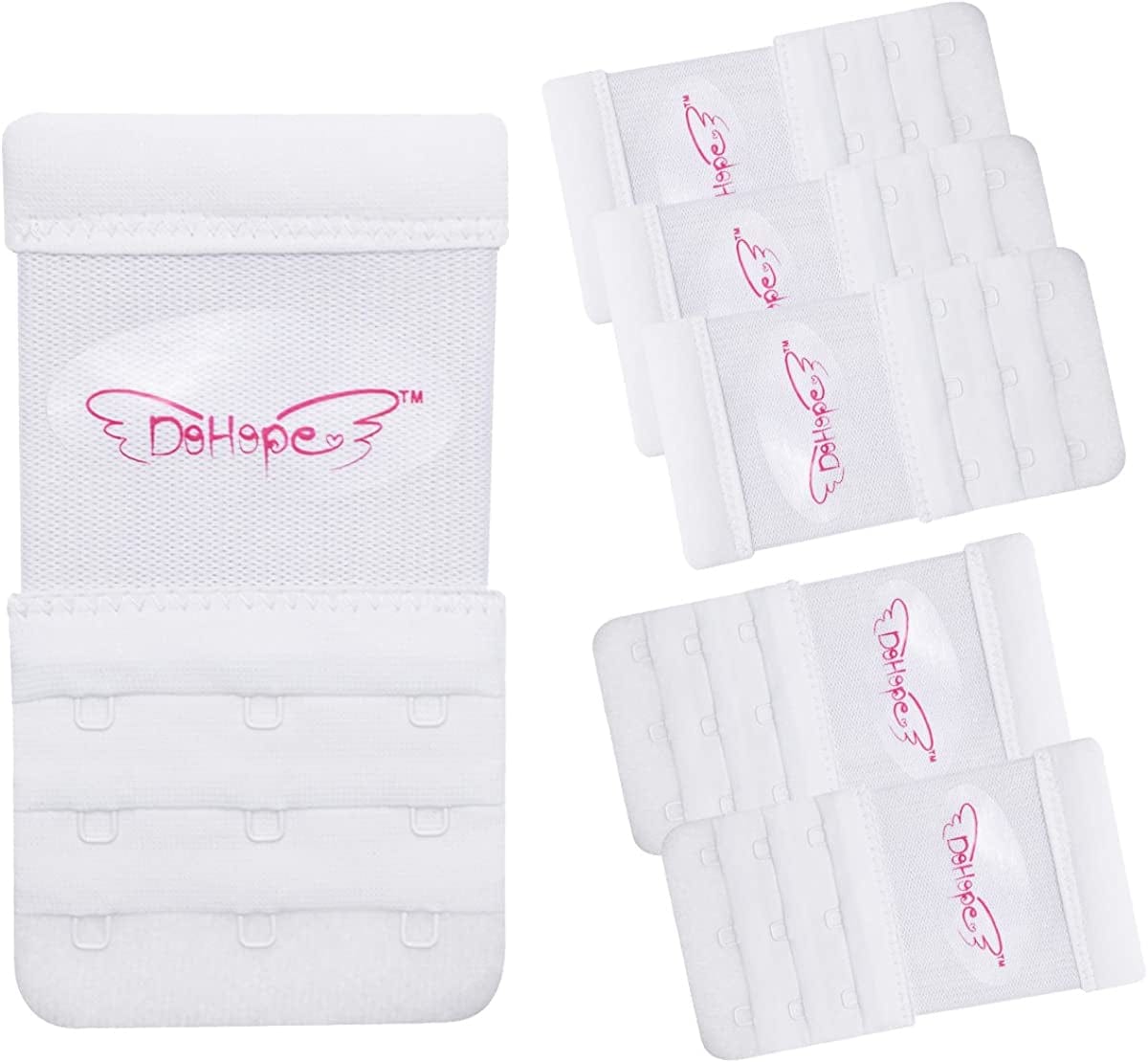 Dohope Elastic Back Bra Band Extender 3 X 3 Hook and Eye Tape Stretchy Extension 6pcs/Pack (White, Hook Center Size 3/4")