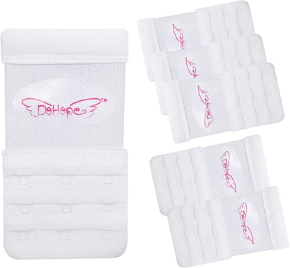 Dohope Elastic Back Bra Band Extender 3 X 3 Hook and Eye Tape Stretchy Extension 6pcs/Pack (White, Hook Center Size 3/4")