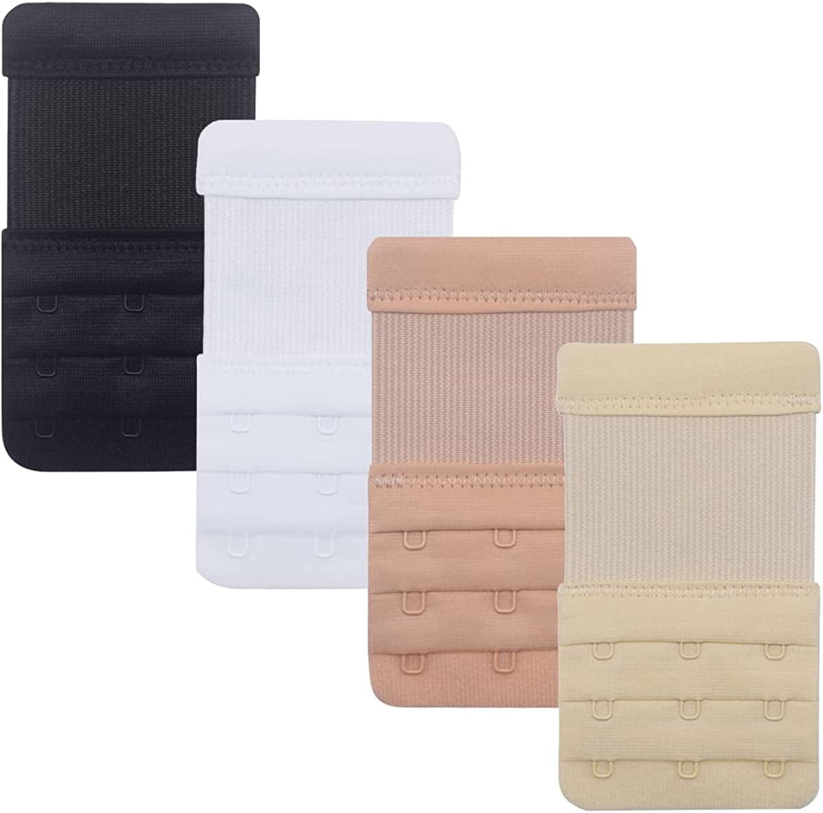 Dohope Elastic Back Bra Band Extender 3 X 3 Hook and Eye Tape Stretchy Extension 4pcs/Pack (Black, White, Dark Beige, Light Beige)