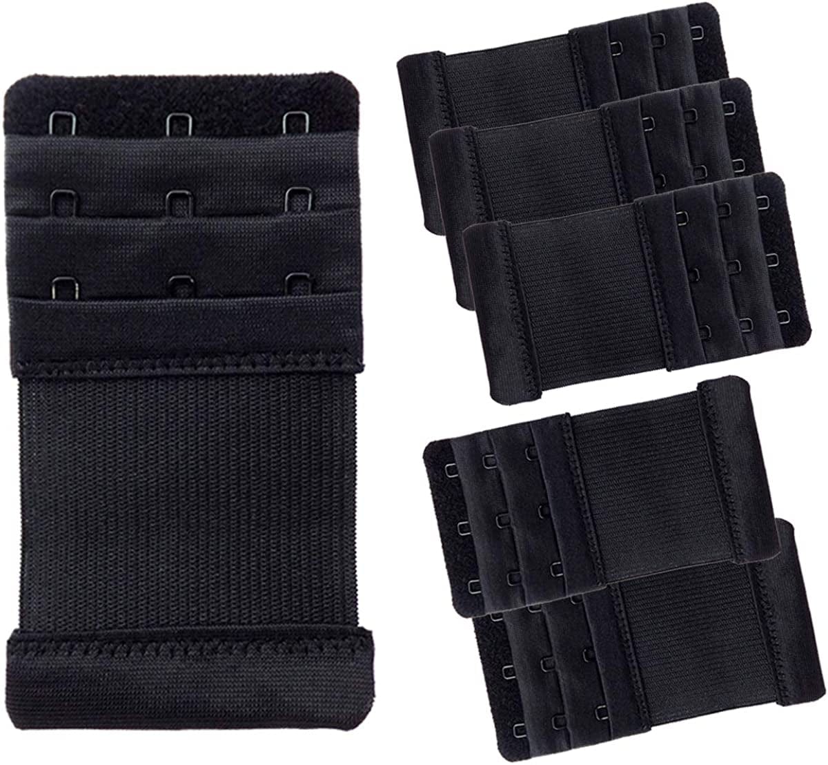 Dohope Elastic Back Bra Band Extender 3 X 3 Hook and Eye Tape Stretchy Extension 6pcs/Pack (Black, Hook Center Size 3/4")
