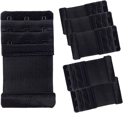 Dohope Elastic Back Bra Band Extender 3 X 3 Hook and Eye Tape Stretchy Extension 6pcs/Pack (Black, Hook Center Size 3/4")