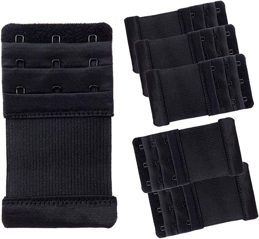Dohope Elastic Back Bra Band Extender 3 X 3 Hook and Eye Tape Stretchy Extension 6pcs/Pack (Black, Hook Center Size 3/4")