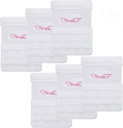 Dohope Elastic Back Bra Extender 4 Hook 3 Row 3/4" Stretchy Extension Tape Multi Color 6pcs White