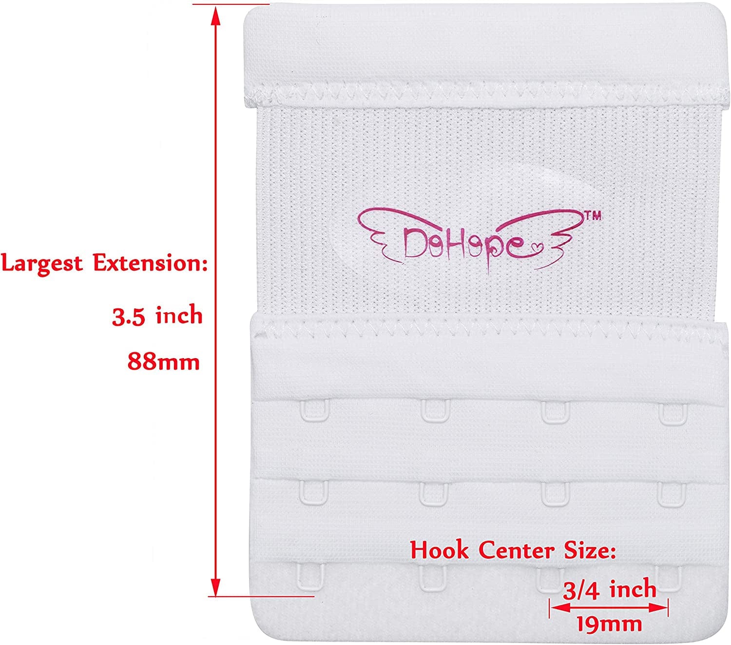 Dohope Elastic Back Bra Extender 4 Hook 3 Row 3/4" Stretchy Extension Tape Multi Color