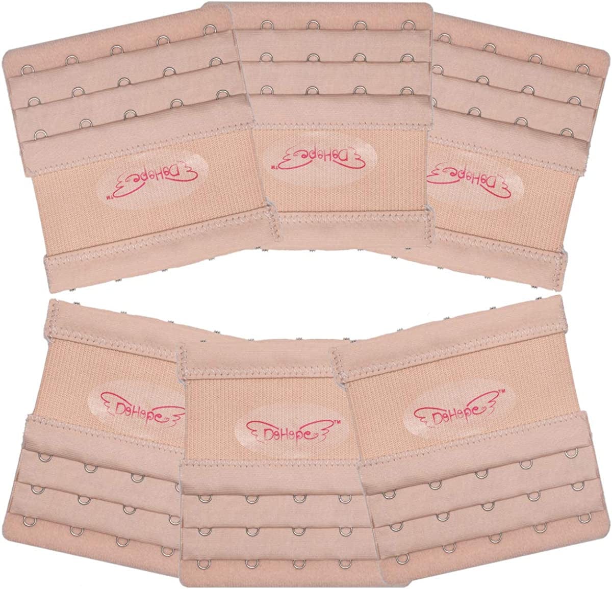 Dohope Elastic Bra Extender Strap 5 Hook 3 Row 3/4" plus Size Bra Extension Band 6pcs Bra Extenders (Dark Beige)