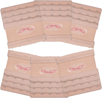 Dohope Elastic Bra Extender Strap 5 Hook 3 Row 3/4" plus Size Bra Extension Band 6pcs Bra Extenders (Dark Beige)