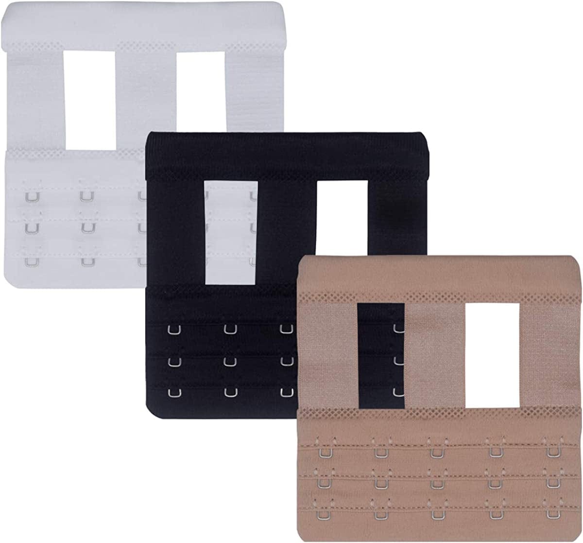 Dohope Elastic Bra Extender Strap 5 Hook 3 Row 3/4" plus Size Bra Extension Band 3pcs Ultra Soft Bra Extenders (Black, White, Beige)