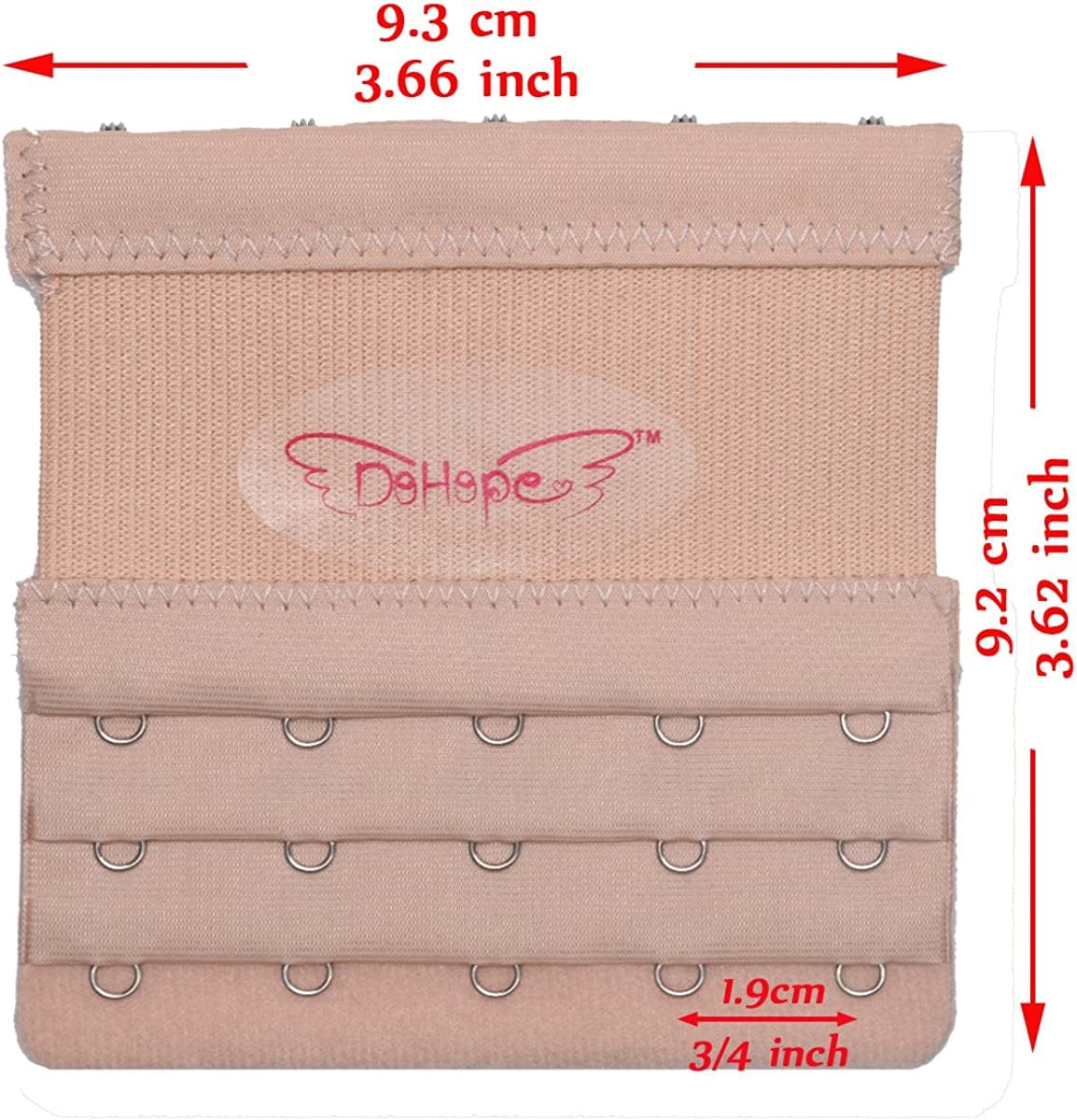 Dohope Elastic Bra Extender Strap 5 Hook 3 Row 3/4" plus Size Bra Extension Band