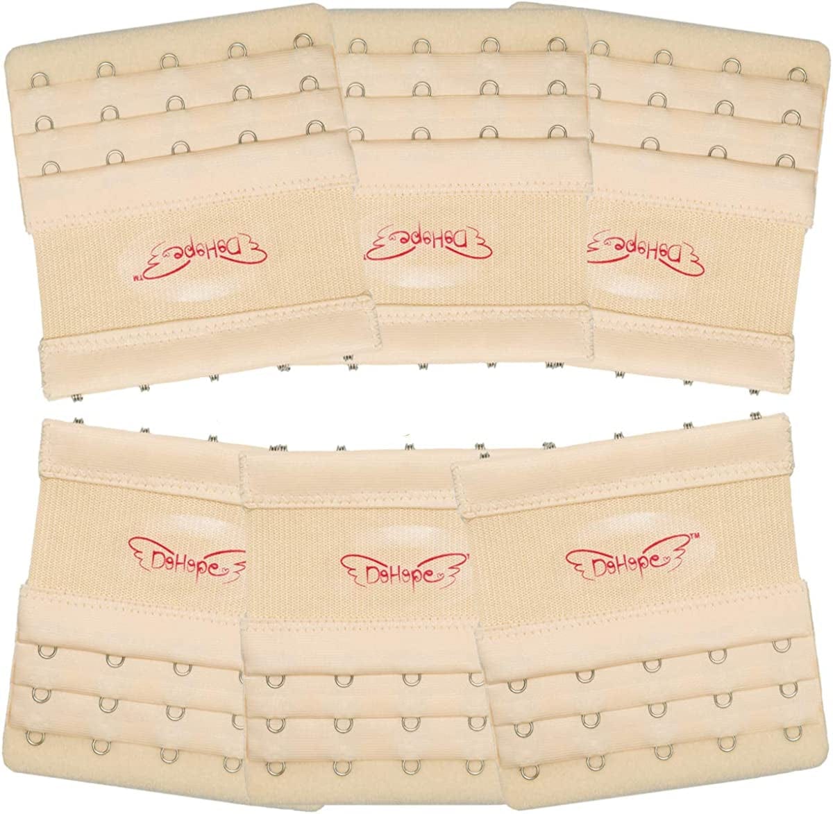 Dohope Elastic Bra Extender Strap 5 Hook 3 Row 3/4" plus Size Bra Extension Band 6pcs Bra Extenders (Light Beige)