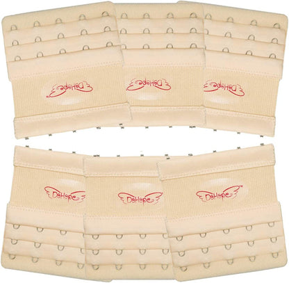Dohope Elastic Bra Extender Strap 5 Hook 3 Row 3/4" plus Size Bra Extension Band 6pcs Bra Extenders (Light Beige)