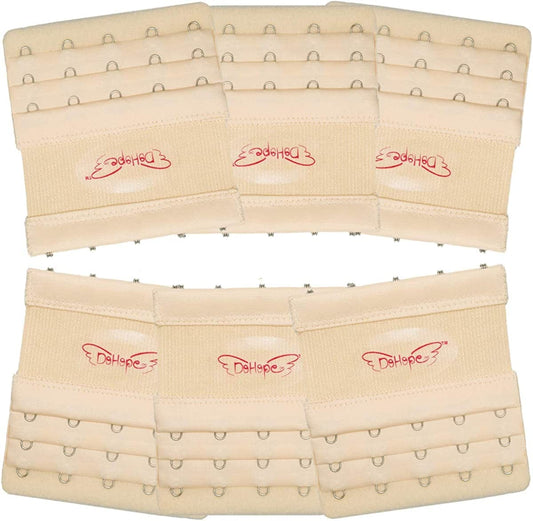 Dohope Elastic Bra Extender Strap 5 Hook 3 Row 3/4" plus Size Bra Extension Band 6pcs Bra Extenders (Light Beige)