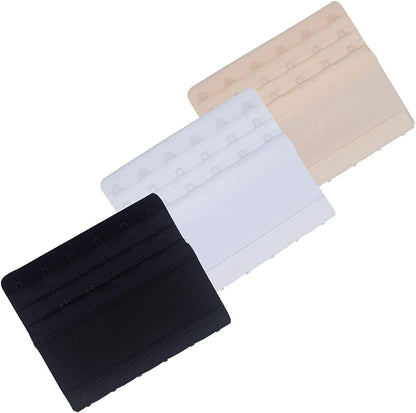 Dohope Elastic Bra Extender Strap 6 Hook 3 Row 3/4" plus Size Bra Extension Band 3pcs Bra Extenders (Black, White, Beige)
