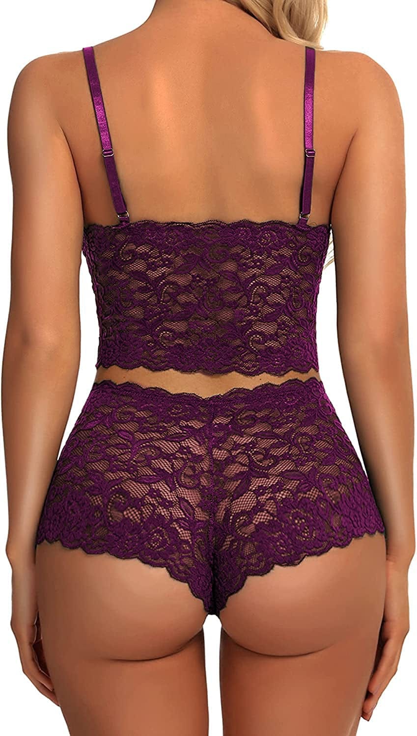 Donnalla Sexy Lingerie Set for Women 2-Piece Lace Bra and Panty Exotic Bralette High Waist Pajamas Sleepwear