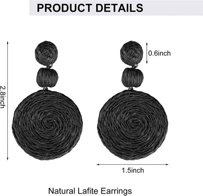 Doreenbow Raffia round Dangle Earrings Boho Drop Handmade Straw Earrings Rattan Earrings Geometric Dangle Earrings for Women Girls