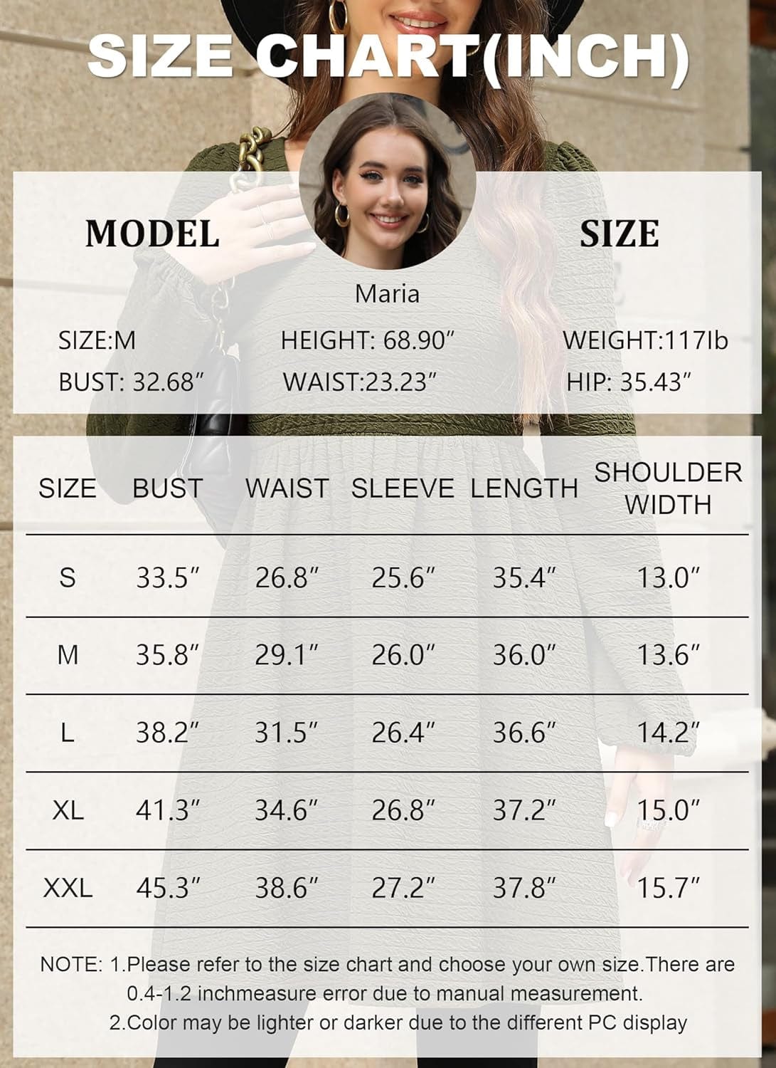 Doreyi Womens Babydoll Dresses Square Neck Long Sleeve Knee Length Flowy Swing Shirring Mini Dresses Fall Dress