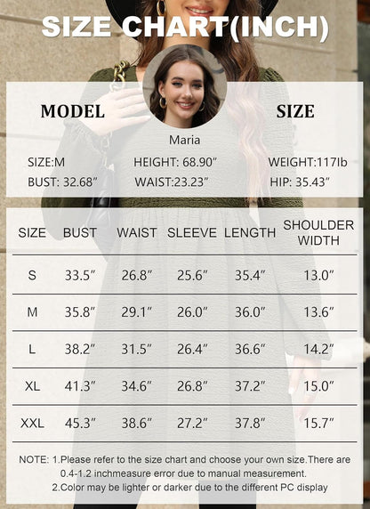 Doreyi Womens Babydoll Dresses Square Neck Long Sleeve Knee Length Flowy Swing Shirring Mini Dresses Fall Dress
