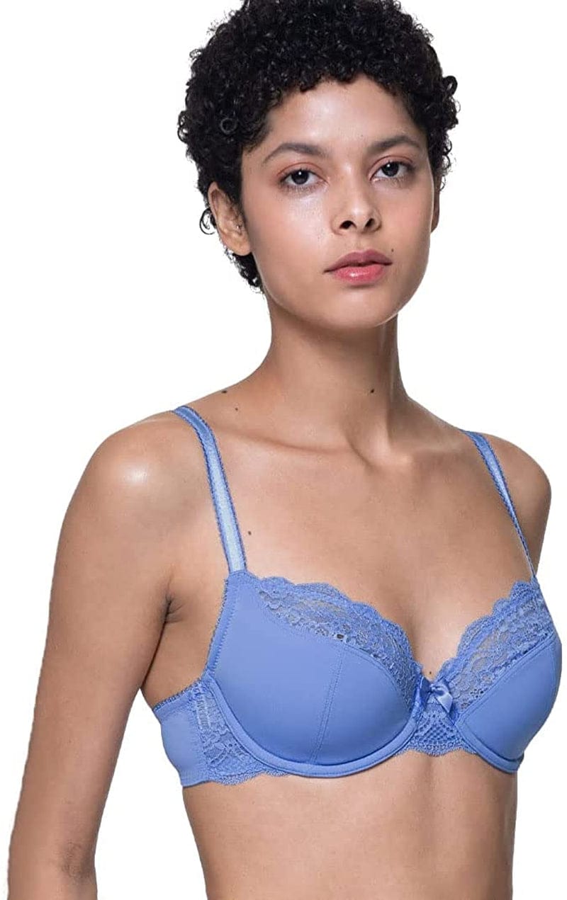 DORINA Angie Women Sexy Demi Full Cup Coverage Non Padded No Padding Underwire Lace Comfort Everyday Soft See through Bra Full Cup Regular - Blue - Celine/Eco / 36A