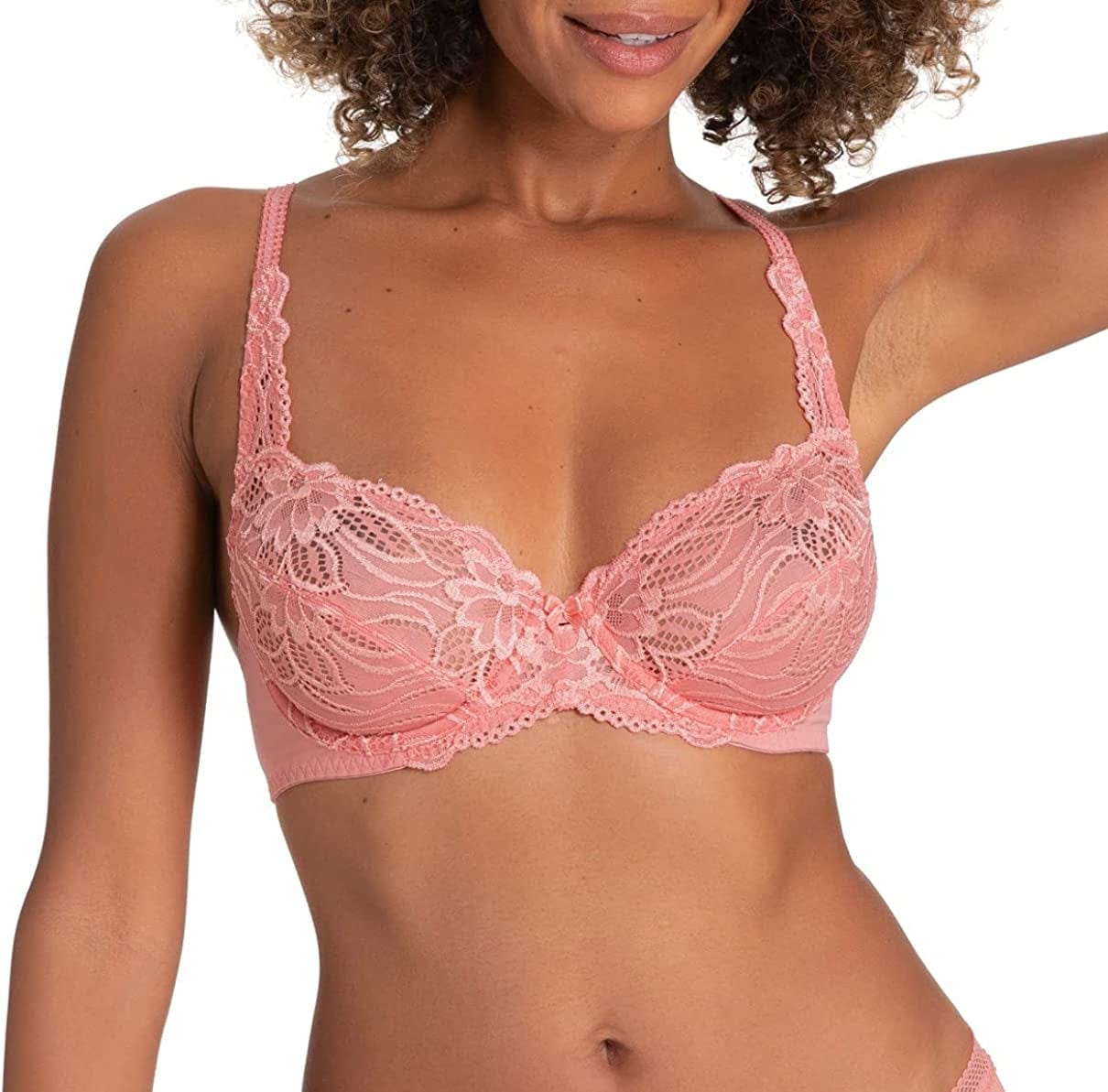 DORINA Angie Women Sexy Demi Full Cup Coverage Non Padded No Padding Underwire Lace Comfort Everyday Soft See through Bra Full Cup_coral_angie / 36D