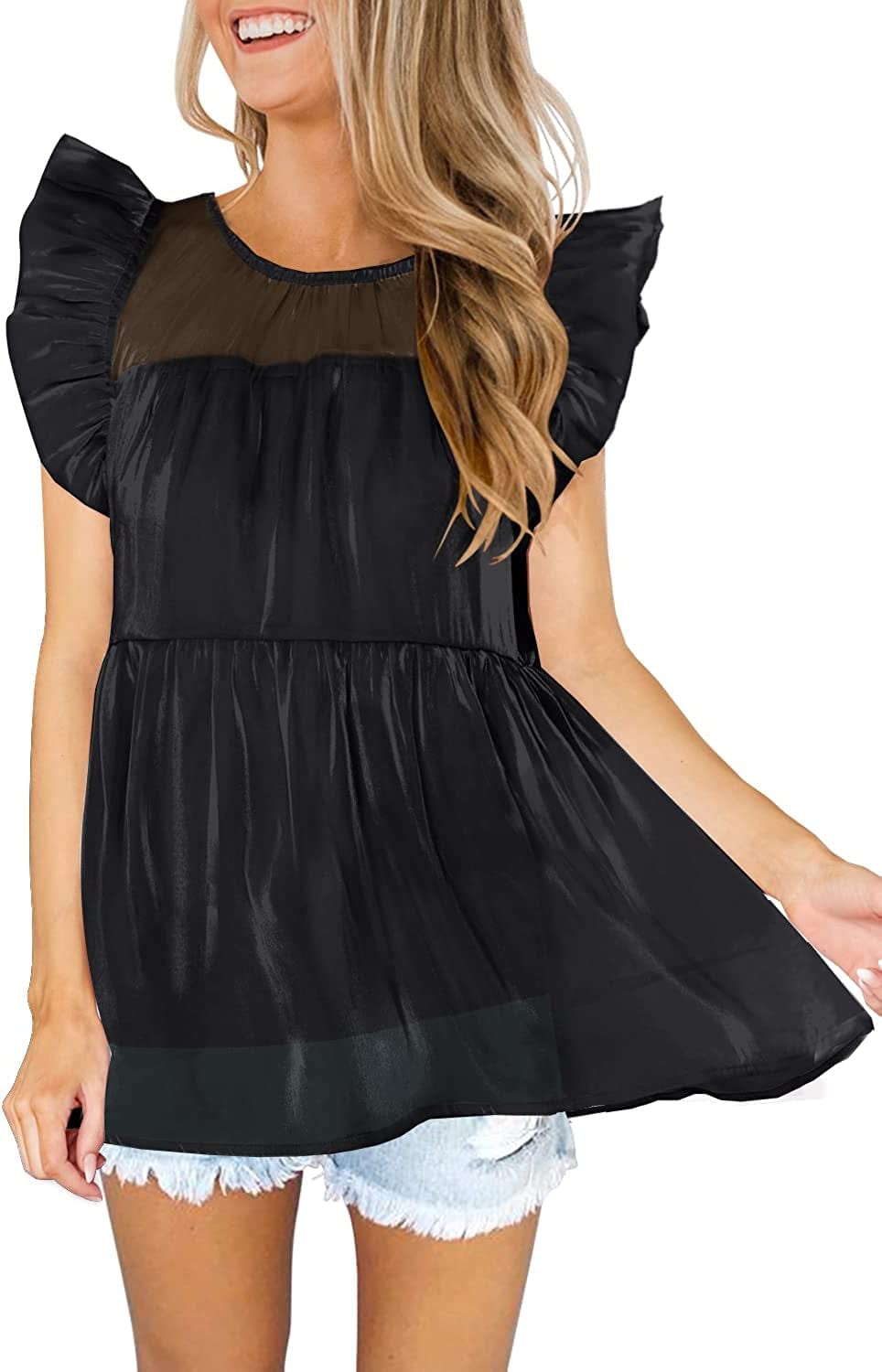 DOROSE Women'S Summer Top Ruffle Loose Casual Sleeveless Blouses Tops Z-black / Small