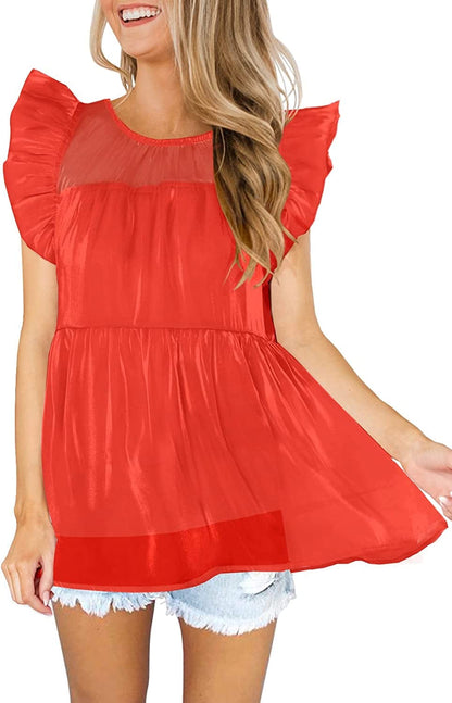 DOROSE Women'S Summer Top Ruffle Loose Casual Sleeveless Blouses Tops Z-red / Small