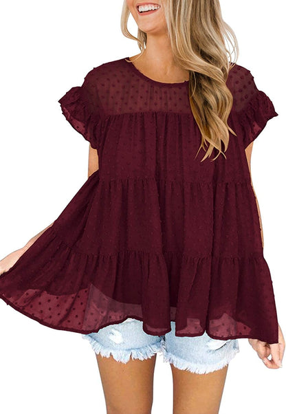 DOROSE Women'S Summer Top Ruffle Loose Casual Sleeveless Blouses Tops Win Red / Small